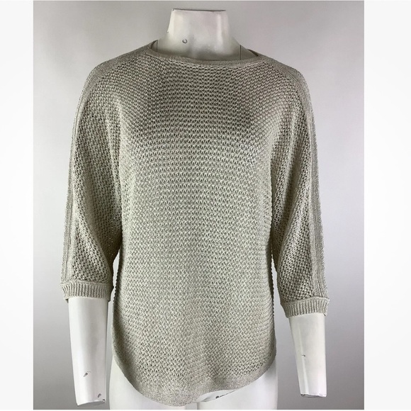 J Jill Sz M Open Knit 3/4 Sleeve Sweater Oatmeal Cotton Nylon Pullover Style - Picture 1 of 5